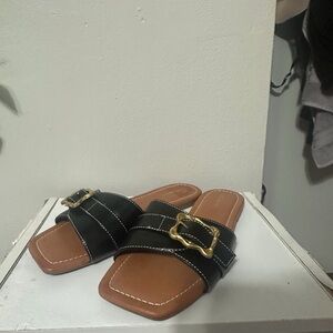 Indigo Black Sandals with Gold Accent